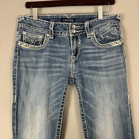 Vigoss Jeans Women's Size Meas. 30/29 Dublin Boot Cut Denim Embelished Low Rise - Picture 2 of 7